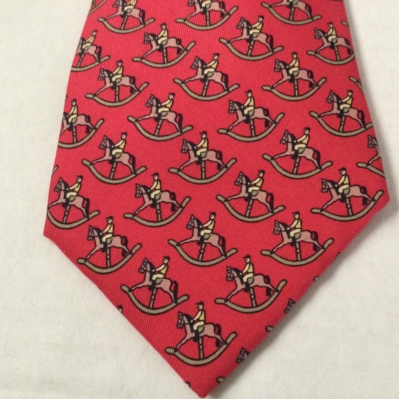 HERMES Silk Tie Horse with Rider Red & Tan Luxury Parisian Excellent Condition - Picture 5 of 9